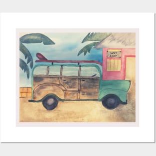 Surf Car Watercolor Art Shirt Posters and Art